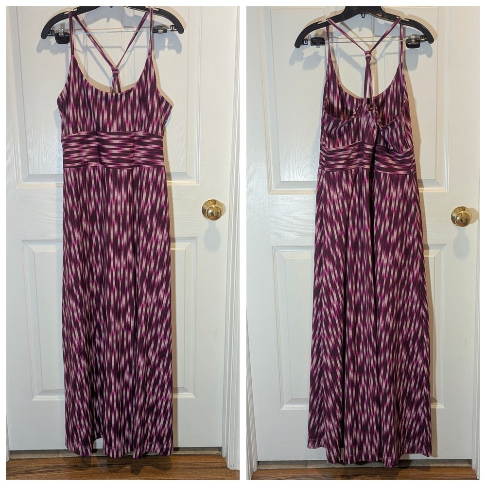 Boho Maxi Dress Eddie Bauer XL Purple Ikat Strappy Stretch Summer Vacation